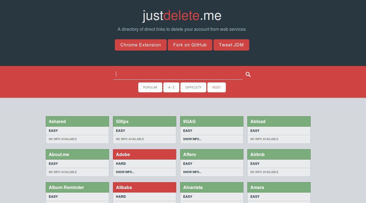 JustDeleteMe — удаляемся с навязчивых сервисов
