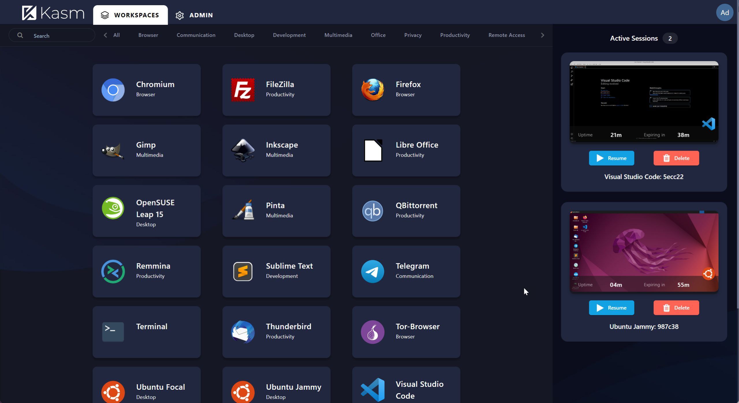 Kasm Workspaces — контейнеры в браузере