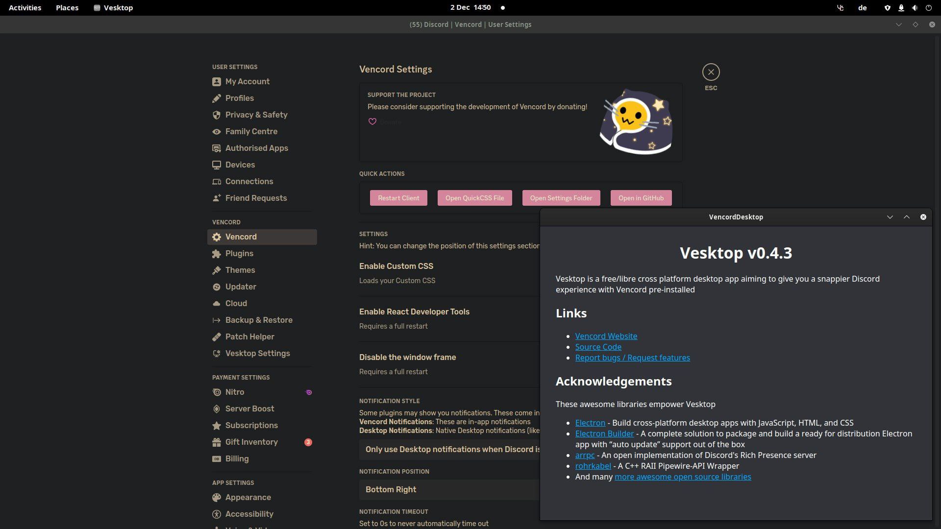 Vesktop — Discord на диете